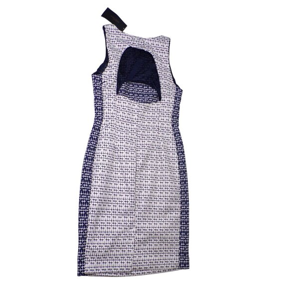 🆕ZARA Cut-Out Back Sleeveless Sheath Dress Navy Blue Off-White Print Medium - Picture 12 of 12